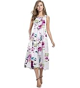 HOTOUCH Summer Casual Dresses for Women Sleeveless Midi Dress Swing Tank Sundress Pleated Tshirt ...