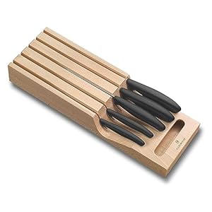 Victorinox Swiss Classic In-Drawer Knife Holder & Knife Set – Includes Knife Organizer, Bread Knife, Santoku Knife, Carving Knife, Paring Knife & Tomato & Table Knife – 6-Piece Set
