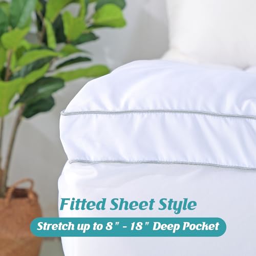 EVOLIVE Microfiber Mattress Topper Mattress Pad Pillow Cover Quilted Fitted Mattress Protector 8-18\" Deep Pocket Cooling Mattress Topper (Queen 80\"x60\"x2\" Inches, White) - Thumbnail 3