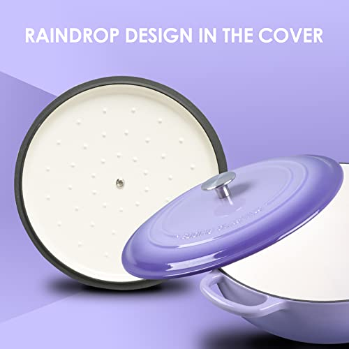 Edging Casting Enameled Cast Iron Dutch Oven Shallow Casserole Braiser With Dual Handle, 3.8-Qt, Purple #TOP2