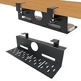 2PACKS Clamp on Cable Management Under Desk Tray with Adjustable Hook Design for Cord Management, La