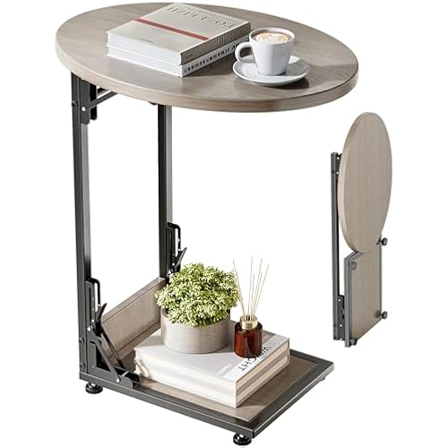 Elbourn Folding Side Table End Couch Tables, C-Shaped TV Stand for Sofa