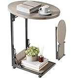 Elbourn Folding Side Table End Couch Tables,Metal Frame C-Shaped TV Stand for Sofa Living Bedroom Bedside Coffee Small Spaces (Gray)