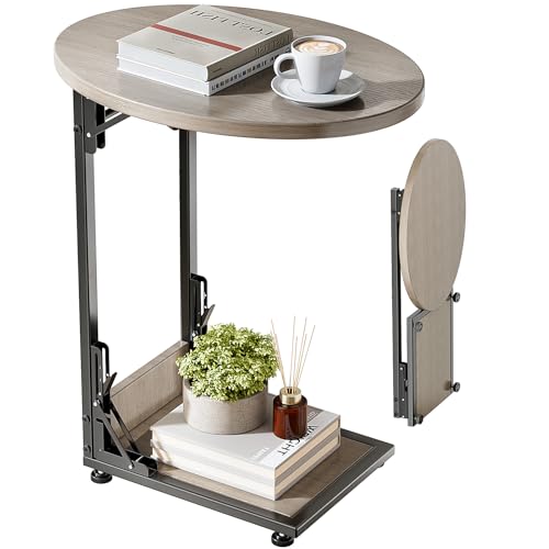 Elbourn Folding Side Table End Couch Tables,Metal Frame C-Shaped TV Stand for Sofa Living Bedroom Bedside Coffee Small Spaces (Gray) by Elbourn - Used condition - US$36.44