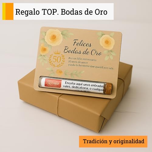 Geschenkkarte aus Holz zum 50. Jahrestag – Detail mit Überraschungsröhre für Nachrichten, Gutscheine oder Souvenirs – originelle und personalisierte Geschenke zur goldenen Hochzeit