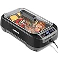 CUSIMAX Smokeless Indoor Grill, 1500W Electric Grill Korean BBQ Grill with LED Smart Display & Tempered Glass Lid, Non-stick Removable Grill Plate, Turbo Smoke Extractor, Black New Model