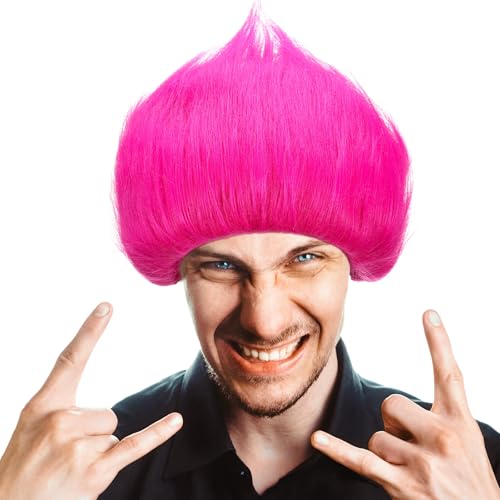 Image of Geyoga 4 Pcs Funny Wig Crazy Hair for Halloween Party,Rose Red | Funny Colorful Wig Adults Use, Unisex Funky Hairband, Halloween Mardi Gras Cosplay Costume Party Accessories