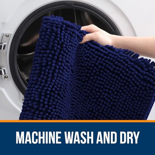 Image of OLANLY Bathroom Rugs Sets 2 Piece, Soft Absorbent Chenille Bath Mats and U-Shaped Contour Toilet Mat Area Rug Set, Machine Washable Bath Carpet, Home Decor Accessories(47 inchx20 inch+24 inchx20 inch, Navy)
