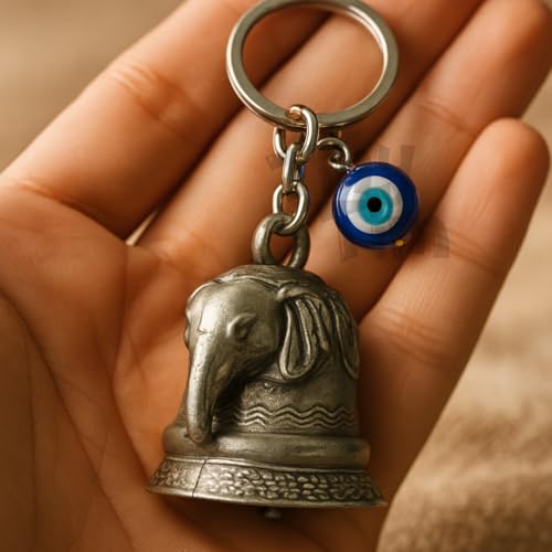 Image of Tiny Tim Guardian Bell with Evil Eye Charm - Protective Motorcycle & Car Accessory - Tibetan-Inspired Design - Wards Off Negative Energy - Ideal Gift for Bikers & Travelers