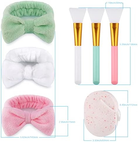 Zocipro 3 Pack Spa Headband, Facial Makeup Headbands for Women with 3 Silicone Face Mask Brush and 2 Washing Sponge, Elastic Skincare Headband For Facial Cosmetic Shower Yoga Sports