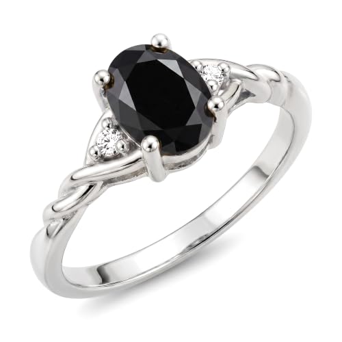 Image of Rylos Sterling Silver Classic Birthstone Ring - 7X5MM Oval Gemstone & Diamonds - Women's Jewelry, Sizes 5-10