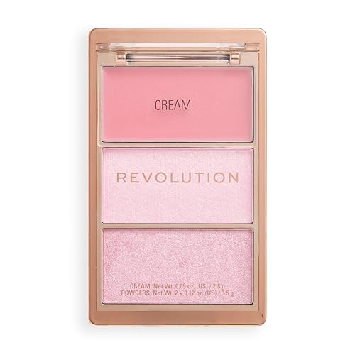 Revolution Highlight Icon Palette, Trio of Cream, Powder and Shimmer, Buildable Pigment to Highlight with Ease, Pink Posse, 2.8g