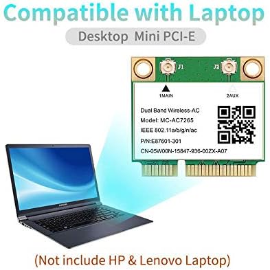 Diagram showing the WiFi card compatible with a generic laptop, with a note about HP and Lenovo incompatibility.