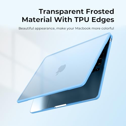 Image of BlueSwan Anti-Cracking Case for MacBook Air 13 inch, M5 2026 M4 M3 M2 2025-2022 A3449 A3240 A3113 A2681, Drop Protection Soft TPU Bumper PC Base for Air 13.6 inch, Frosted Sky Blue