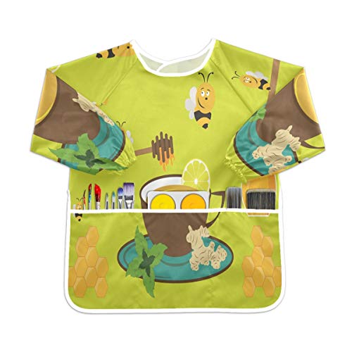 イエローハニービー幼児の子供のエプロン防水絵画アーティストのよだれかけのスモック、年齢1-6のための子供の芸術のスモック