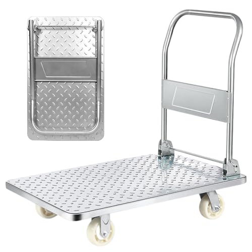Carro Plataforma con Ruedas. Carretilla Plegable de Carga 400kg. Carrito Plataforma de Mano, Transporte Anticolisión para Mudanzas, Almacén. Acero Titanio.