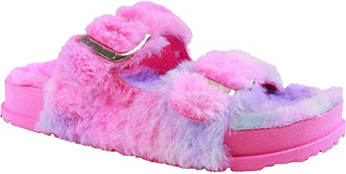 Capelli New York Girls Faux Fur Molded Comfort Fashion Flip Flops, Pink, Size 12/13