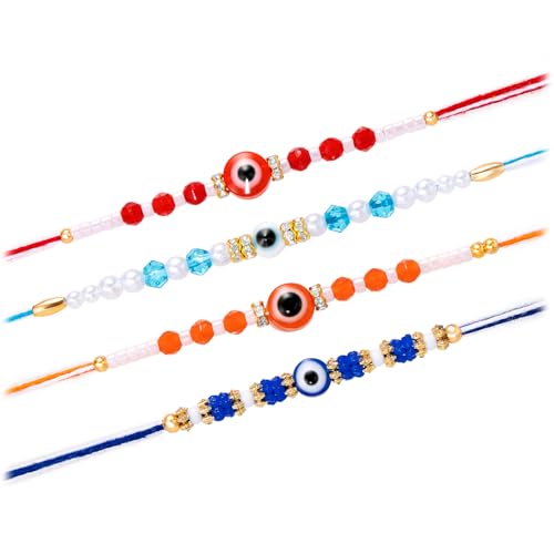 Image of Peora Evil Eye & Crystals Studded Rakhi for Brother Bhaiya | Red Thread | Raksha Bandhan Hamper with Roli Chawal Greeting Card
