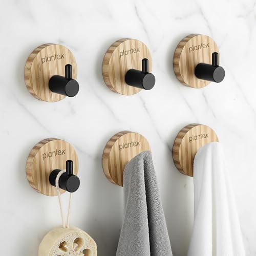 Image of Plantex Round Self Adhesive Robe Hooks for Kitchen /Wooden Wall Hanging Hook for Bathroom /Bath Towel Hook /Stylish Home Decor Items - Pack of 6 (Black Wooden)