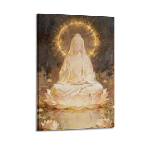 Toile Kwan Yin bouddhiste apaisante pour chambre et méditation