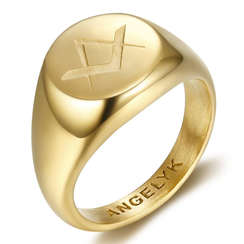 BOBIJOO Jewelry - Bague Franc Maçon Fleur Lys Croix Templier Malte Jerusalem Acier Or Doré Plaqué Discrète Chevalière - 66 (11 US), Acier 316L - Franc-Maçon