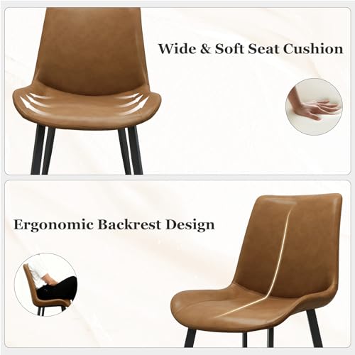 Image of Modern Dining Chairs Set of 4, PU Leather Dining Room Chairs, Upholstered Kitchen Chairs with Ergonomic Backrest & Sturdy Metal Legs, Perfect for Dining Room, Living Room, Brown