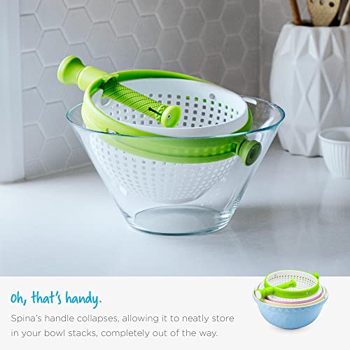 Dreamfarm Spina | Easy-To-Use Salad Spinner | Non-Scratch, Nylon Spinning Colander | Lettuce Spinner | Colander With Collapsible Handle | White & Green #TOP6