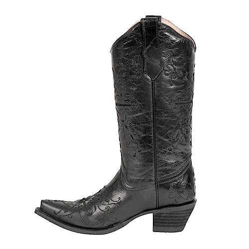 Image of Corral Boots Womens Embroidered Snip Toe Casual Boots Mid Calf Mid Heel 2-3 inch
