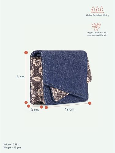 Image of ZOUK Tovi Mini Bag Wallet | Stylish Vegan Denim Crossbody Wallet for Women with Card Slots & Water-Resistant Lining | Handcrafted Small Sling Bag with Silver Chain Strap | FloMotif