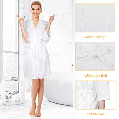 Newcotte 4 Pcs Lightweight Women Waffle Spa Robes White Lightweight Short Bridesmaids Robes Soft Thigh Length Bathrobes for Bride Bachelorette Party2