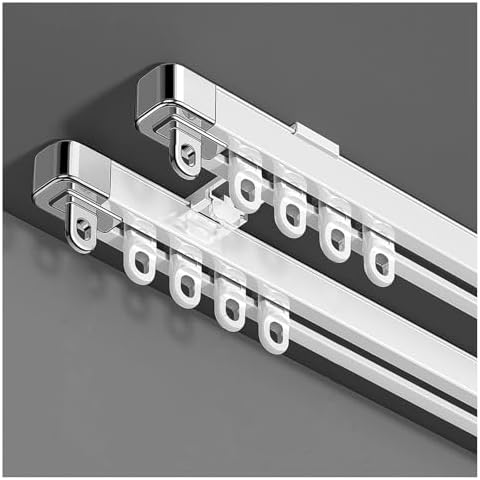 Adjustable Aluminum Ceiling Track System, Heavy-Duty Dual Row Curtain Rails for Living Room & Bedroom, Fits Parallel Bay Windows (2.65m-3.9m/8.7ft-12.8ft)