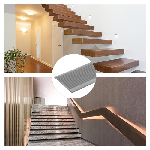 QUARKZMAN 3.2ft Treppenkantenprofil, 6mm PVC Selbstklebender Treppenkanten-Schutz Treppenabschluss Treppenstufenkantenverkleidung für den Innen- und Außenbereich, Grau.