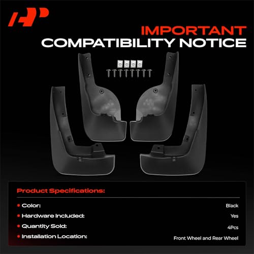 Image of A-Premium Mud Flaps, No Drilling Required Splash Guards with Accessories | Compatible with Infiniti FX45 S50 03-08 V8 4.5L, FX35 S50 03-08 V6 3.5L, Set of 4 Front and Rear