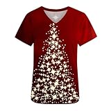 Photo Gallery kasacks - casacca da donna per la cura divertente di natale, divisa medica, a maniche corte, con scollo a v, maglietta da infermiera, con tasche, vino, l Photo Gallery kasacks - casacca da donna per la cura divertente di natale, divisa medica, a maniche corte, con scollo a v, maglietta da infermiera, con tasche, vino, l