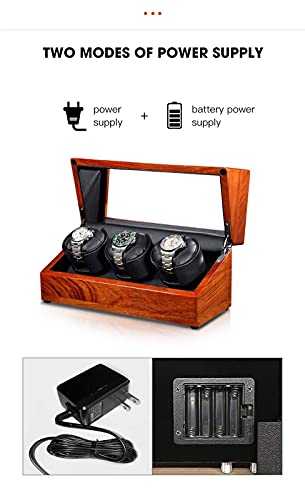 Caja bobinadora de relojes mecánicos de cuero con motor silencioso y tapa de exhibición transparente 4