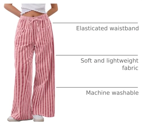 Image of MISSACTIVER Women Drawstring Striped Pants Loose Wide Leg Trousers Casual Low Waist Pants Comfy Lounge Pants with Pockets