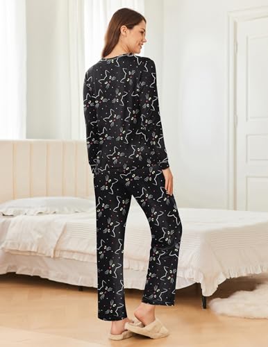Ekouaer 2 Pack Women Pajama Sets Long Sleeve Sleepwear Soft Loungewear PJs - image 3