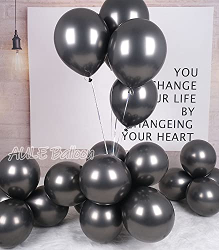 Image of AULE 50Pcs Metallic 12 Inch Black Chrome Helium Shiny Balloons | Thicken Balloon Perfect Party Decoration for Happy Birthday Bridal Shower Graduation