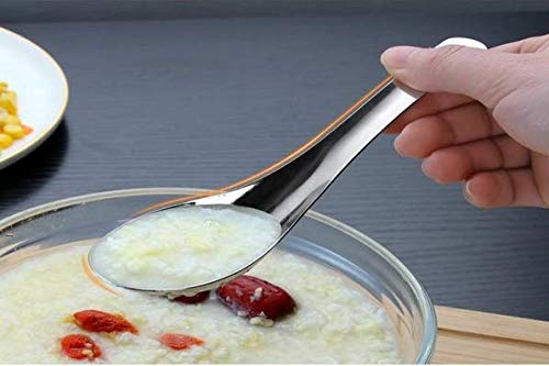 6 Pack Soup Spoons,Thick Heavy-Weight Asian Soup Spoons, 6 Inch Kid Spoons,Tasting Spoon,Table Spoons,304 Stainless Steel Spoons,Can Stand - Deep Oval Design Silver #TOP3