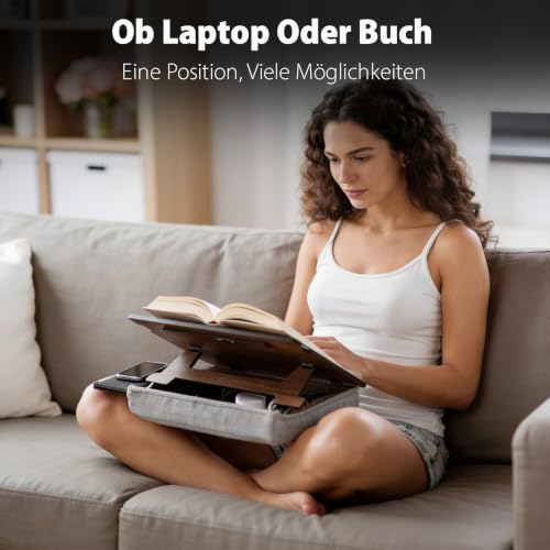 Vigo Wood Laptopkissen - Laptray mit Kissen, Laptop Tisch für Sofa, Lap Desk , Verstellbarer Ständer für Bett, , Tray (Walnuss) – Ansicht 3