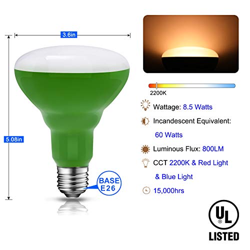 Energetic Grow Light Bulbs For Indoor Plants, 8.5W 2200K Br30 Led Grow Bulb, 60 Watt Equivalent Full Spectrum Led Light, 800Lm, E26 Base, Ul Listed，1-Pack #TOP1