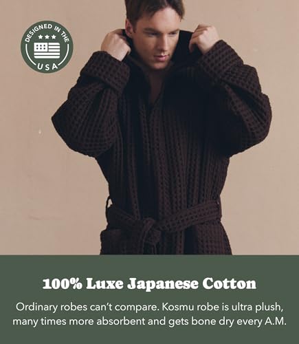 Image of Luxury Organic Japanese Cotton Hotel & Spa Waffle Bathrobe for Men and Women (Hooded /Kimono)
