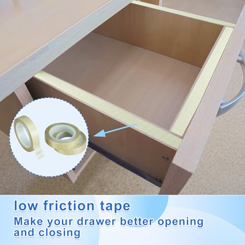 Image of 3 Rolls Low Friction Drawer Slide Tape - Teflon Tape Curtain Glide Tape Abrasion Resistance - 1 /2 Inch X 33 Ft