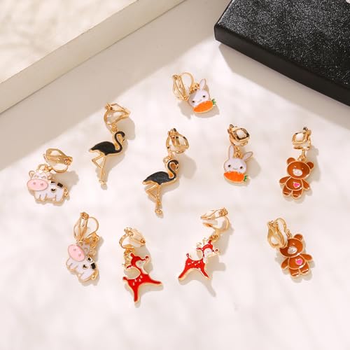 20 Pairs Clip on Earrings for Girls and Kids Non-Pierced Earrings for Little Girls with No Ear Holes Cute Fun Animal Butterfly Cat Clip-on Earrings Pack for Toddler, Gift for 4-12 Years Old3