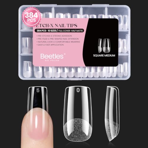 Image of Beetles Gel Nail Tips Etch-X- Square Medium, 384pcs 10 Sizes Pre-Etched