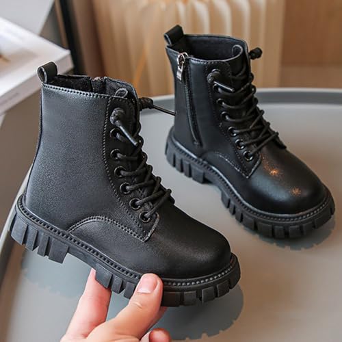 Girls Ankle Boots Lace Up Leather Combat Riding Boots Side Zipper Punk Goth Lug Sole Non Slip Cowgirl Booties 4-13 Years3