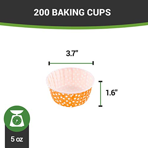 Panificio Premium 5-Oz Baking Cups: Large-Pleated Ridge Cups Perfect For Muffins, Cupcakes Or Mini Snacks - Hot Orange Polka Dot Print Design - Disposable And Recyclable - 200-Ct - Restaurantware #TOP3
