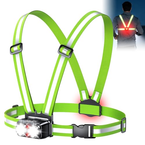 EOIWUY 800 Lumen Ultraleuchtstarkes Lauflampe Joggen mit Rücklicht 7+2 Lichtmodi Lauflicht 45 Lichtstrahl & 360-Reflektorband Brustlampe IPX4 Wasserdicht USB Aufladbar Laufzeit 4-25 Stunden