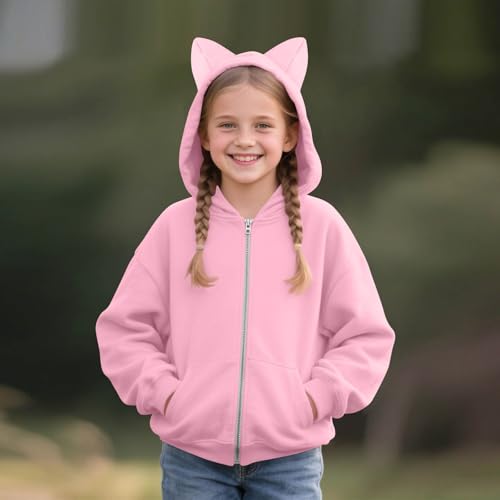 Girls Zip Up Hoodie Cute Cat Ear Hooded Jackets Lightweight Athletic Sweatshirt with Pocket Teens Fall Clothes 20254