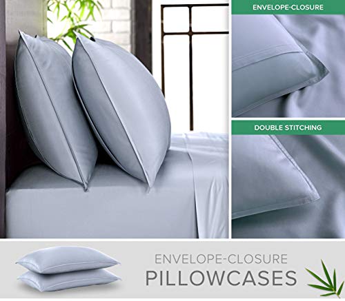 Pure Bamboo Sheets Queen Size Bed Sheets 4 Piece Set, Genuine 100% Organic Bamboo, Luxuriously Soft & Cooling, Double Stitching, 16" Deep Pockets, Lifetime Quality Promise (Queen, Sterling Blue) #TOP2